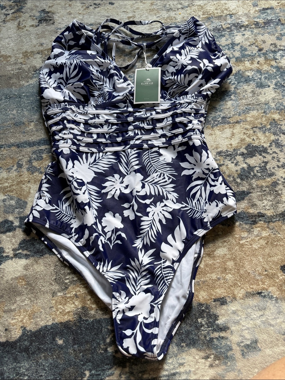 Woman’s  Navy Floral One-Piece Swimsuit with Ruching